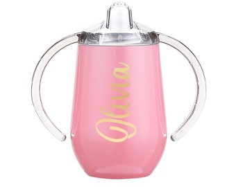 Personalised Stainless Steel Sippy Cup for Toddlers - BPA-Free, Double Walled, 12oz Capacity, Babies Tumbler - Kids Sippy Bottles