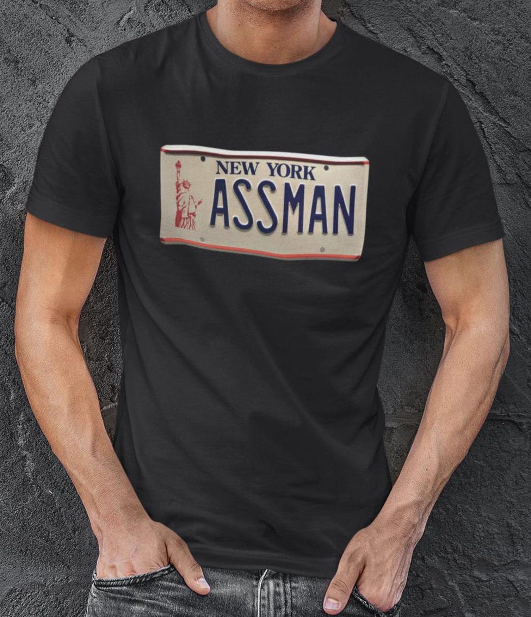 Famous Movie TV ASSMAN License Plates Tshirt Funny Vintage 80s Scifi