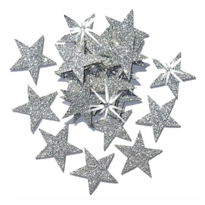48 Pack Fabric Glitter Stars Iron-On (25mm) Reusable, Washable, Assorted Festive Glitter Star Patches for Clothes, Arts and Crafts Projects