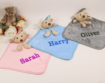 Varsany Personalised Baby Boys Girls Comforter - Newborn Baby Cuddle Teddy - Baby Shower, Christening Gift - Soft Fabric Baby Toys