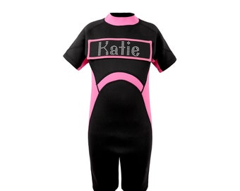 Varsany Girls Black Personalised Wetsuit - Warm, Thicken, Long Leash Zipper Neoprene Swimsuit for Kids - Best Choice for Swimming, Surfing
