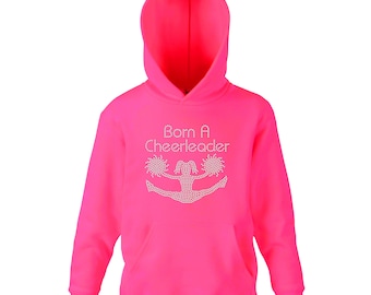 Varsany Girl's Crystallized Personalised Born a Cheerleader Hoodie Dance Leotard Hoody – Kids Clothes – Birthday Christmas Gift for Kids