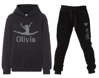 Personalised Girls Gymnastics Tracksuit Hoodie and Joggers Set with Elasticated Cuffs, Double Fabric and Hood by Varsany