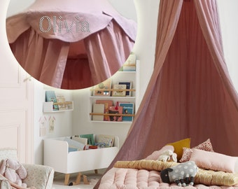 Personalised Children Bed Canopy Round Dome, Girls Nursery Decorations, Cotton Mosquito Net, Kids Princess Play Tents