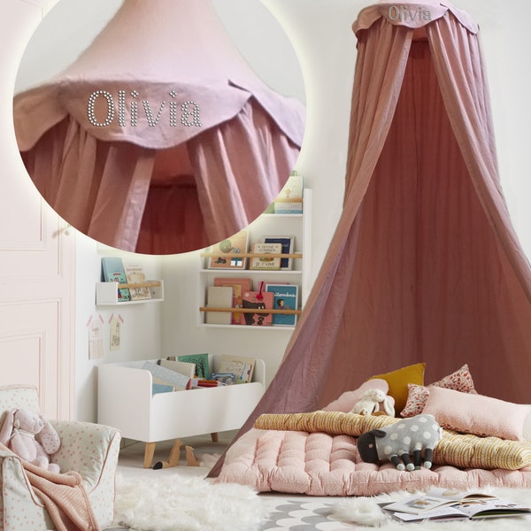 Personalised Children Bed Canopy Round Dome, Girls Nursery Decorations, Cotton Mosquito Net, Kids Princess Play Tents