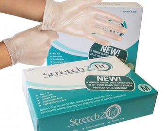 Box of 200 Disposable and Recyclable Vinyl Gloves - Powder & Latex Free, Allergy Free - Work, Food Preparation, Tattoo, NHS, Cleaning