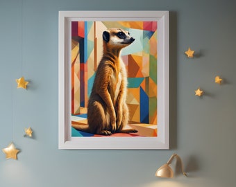 Meerkat Wall Art Print ~ Safari Nursery Animal ~ Kids Room Poster ~ Sea Abstract Farm Animals - Baby's Room - Children's Room - A3 A4 A5