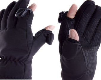 Unisex Skiing and Photography Gloves. Fold Back Magnet Fastened Finger Tips with Zip Pocket for Memory Cards