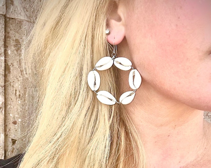 Cowrie Real Seashell Hoop Earrings - Ocean-Sea-Beach-Wedding-Love-Boho-Natural-Gypsy Jewelry-Surfer Jewelry