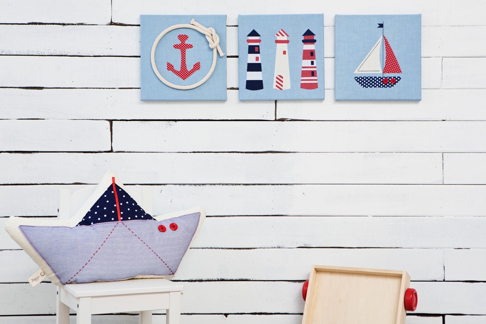 Baby boy wall decor nautical nursery decor blue red baby Etsy