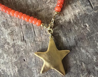 Orange Lonestar Beaded Necklace