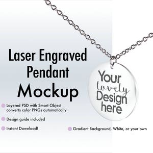 May include: A silver chain necklace with a round pendant that says "Your lovely Design here".