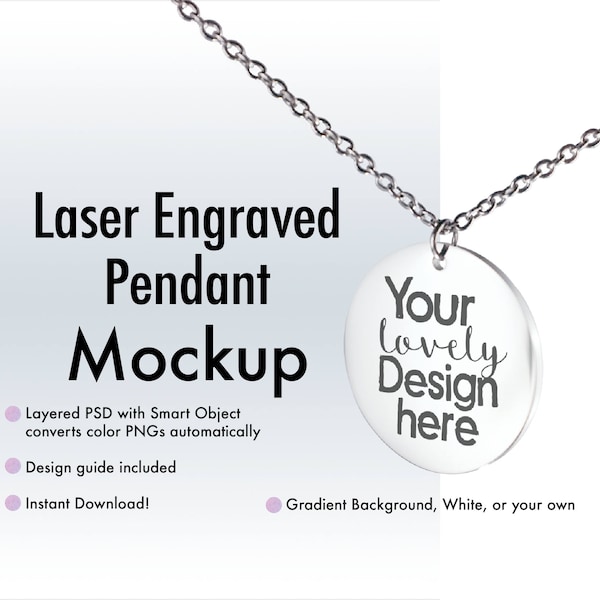 Laser Engraved Necklace Mockup, Layered PSD with Smart Object, Styled Stock Photography, Stock Photo, Silver Pendant