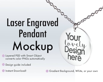 Download Free Laser Engraved Necklace Mockup, Layered PSD with Smart Object, Styled Stock Photography, Stock Photo, Silver Pendant PSD Template