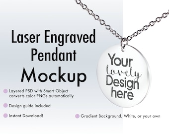 Laser Engraved Necklace Mockup, Layered PSD with Smart Object, Styled Stock Photography, Stock Photo, Silver Pendant