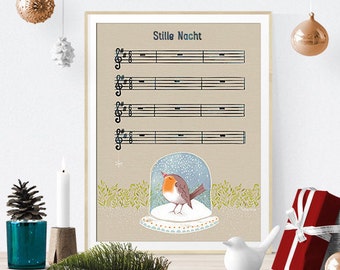 Stille Nacht Printable Poster - music themed, humorous, seasonal, Christmas Deco, DinA3 or Ledger Size