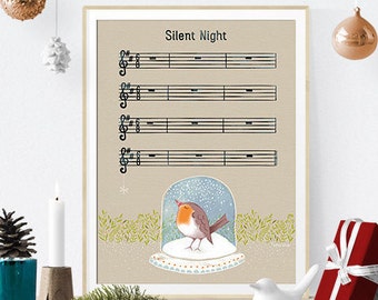 Silent Night Printable Poster - music themed, humorous, seasonal, Christmas Deco, DinA3 or Ledger Size