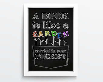 A Book is like a Garden carried in your Pocket ~ Digital Chalk Art Poster