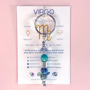 Virgo Zodiac Keyring. Star Sign Crystal Keychain for Clarity and Growth. Astrology Gift. Birthday crystals