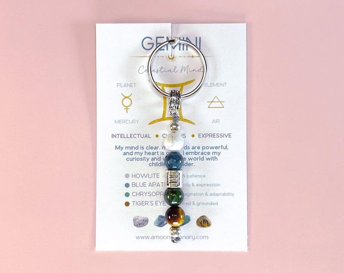 Zodiac Keyring. Star Sign Crystal Keychain for All Signs With Affirmations. Astrology Gift. Birthday crystals. Choose Your Zodiac Sign