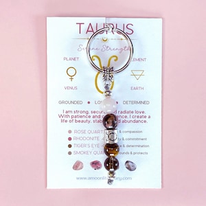 Taurus Zodiac Keyring. Star Sign Crystal Keychain for Stability & Abundance. Astrology Gift. Birthday crystals