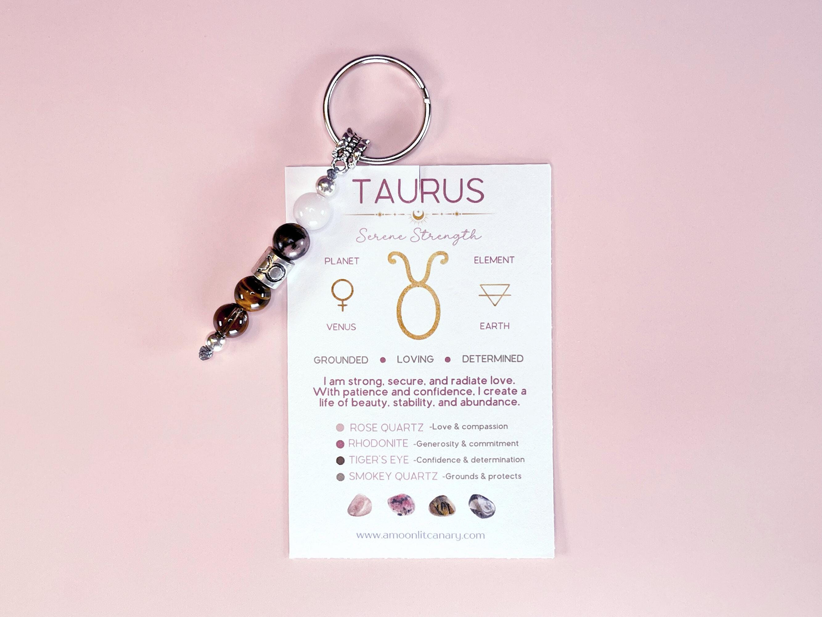 Taurus Zodiac Star Sign Crystal Keychain for Stability