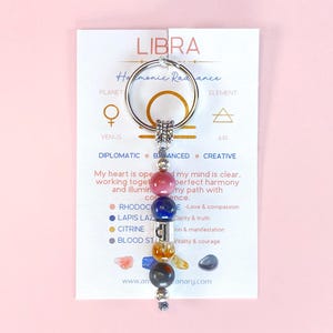 Libra Zodiac Keyring. Star Sign Crystal Keychain for Harmony and Confidence. Astrology Gift. Birthday crystals