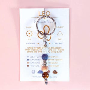 Leo Zodiac Keyring. Star Sign Crystal Keychain for Confidence and Leadership. Astrology Gift. Birthday crystals