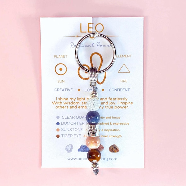 Leo Zodiac Keyring. Star Sign Crystal Keychain for Confidence and Leadership. Astrology Gift. Birthday crystals