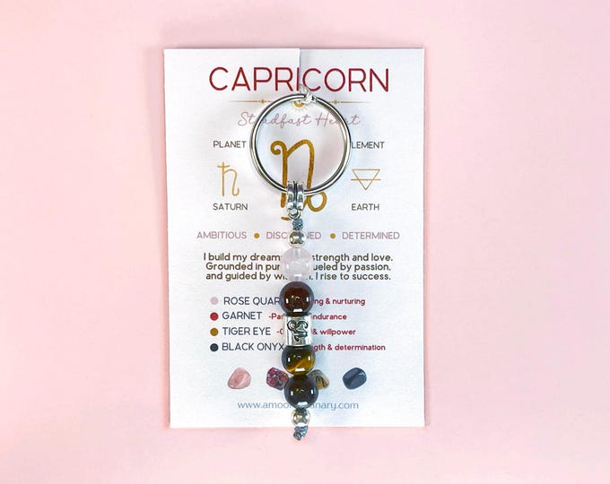 Capricorn Zodiac Keyring. Star Sign Crystal Keychain for Ambition and Stability. Astrology Gift. Birthday crystals. Birthstones