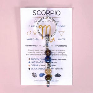 Scorpio Zodiac Keychain. Star Sign Crystal Keyring for Transformation and Protection. Astrology Gift. Birthday crystals. Birthstones
