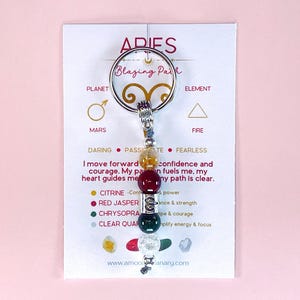 Aries Zodiac Keyring. Star Sign Crystal Keychain for Confidence & Courage. Astrology Gift. Birthday crystals