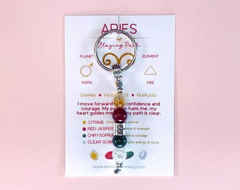 Aries Zodiac Keyring. Star Sign Crystal Keychain for Confidence & Courage. Astrology Gift. Birthday crystals