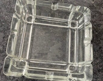 Vintage Square Clear Glass Ashtray Trinket Dish