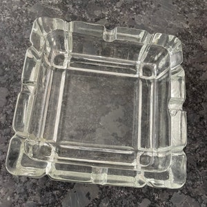 Vintage Square Clear Glass Ashtray Trinket Dish image 1
