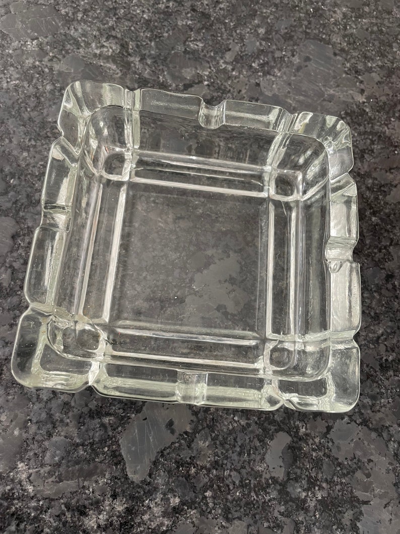 Vintage Square Clear Glass Ashtray Trinket Dish image 1