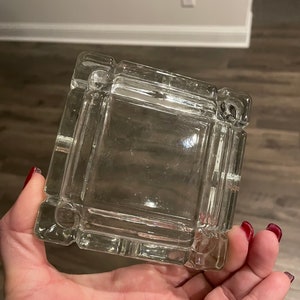 Vintage Square Clear Glass Ashtray Trinket Dish image 3