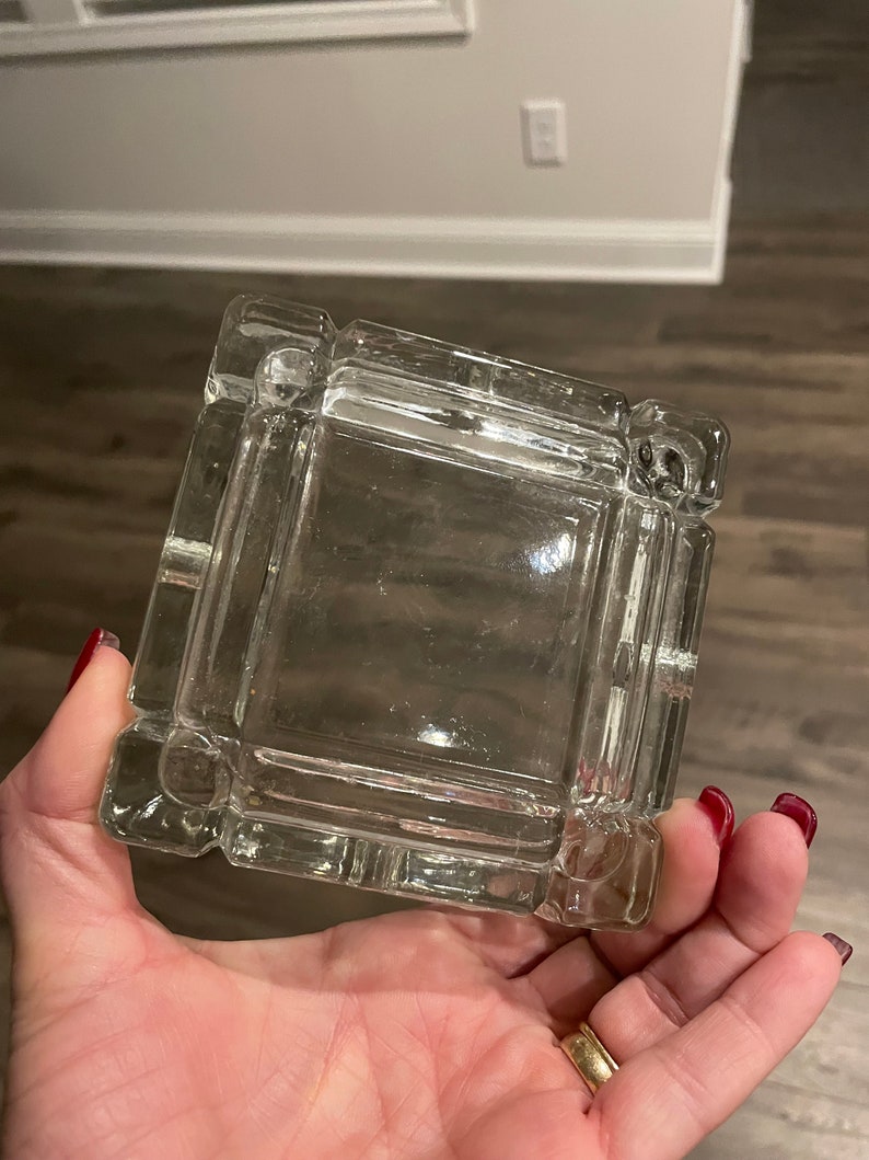 Vintage Square Clear Glass Ashtray Trinket Dish image 3