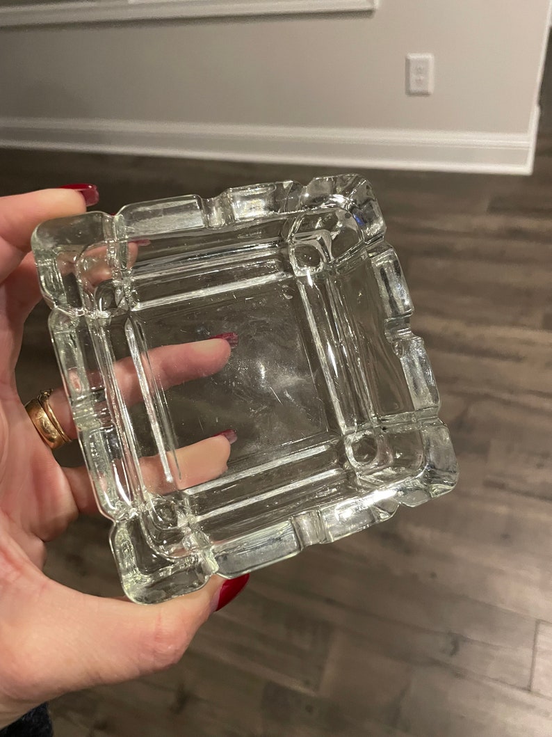 Vintage Square Clear Glass Ashtray Trinket Dish image 2