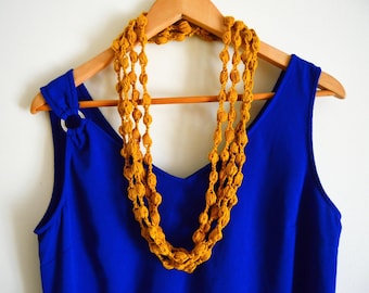 Gelbe Häkelkette, Baumwoll Statement Kette, Boho Stoffschmuck, Leichte Halskette, handgemachtes Geschenk für sie