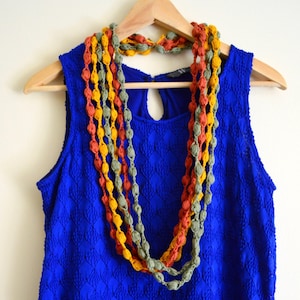 Crochet Necklace, Colorful Cotton Statement Necklace, Boho Fabric Jewelry, Lightweight Necklace, Handmade Gift for Her