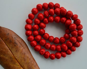 Red Bead Necklace 30 cm made of polymer clay beads on elastic cord, boho stylish jewelry, Christmas gift for women