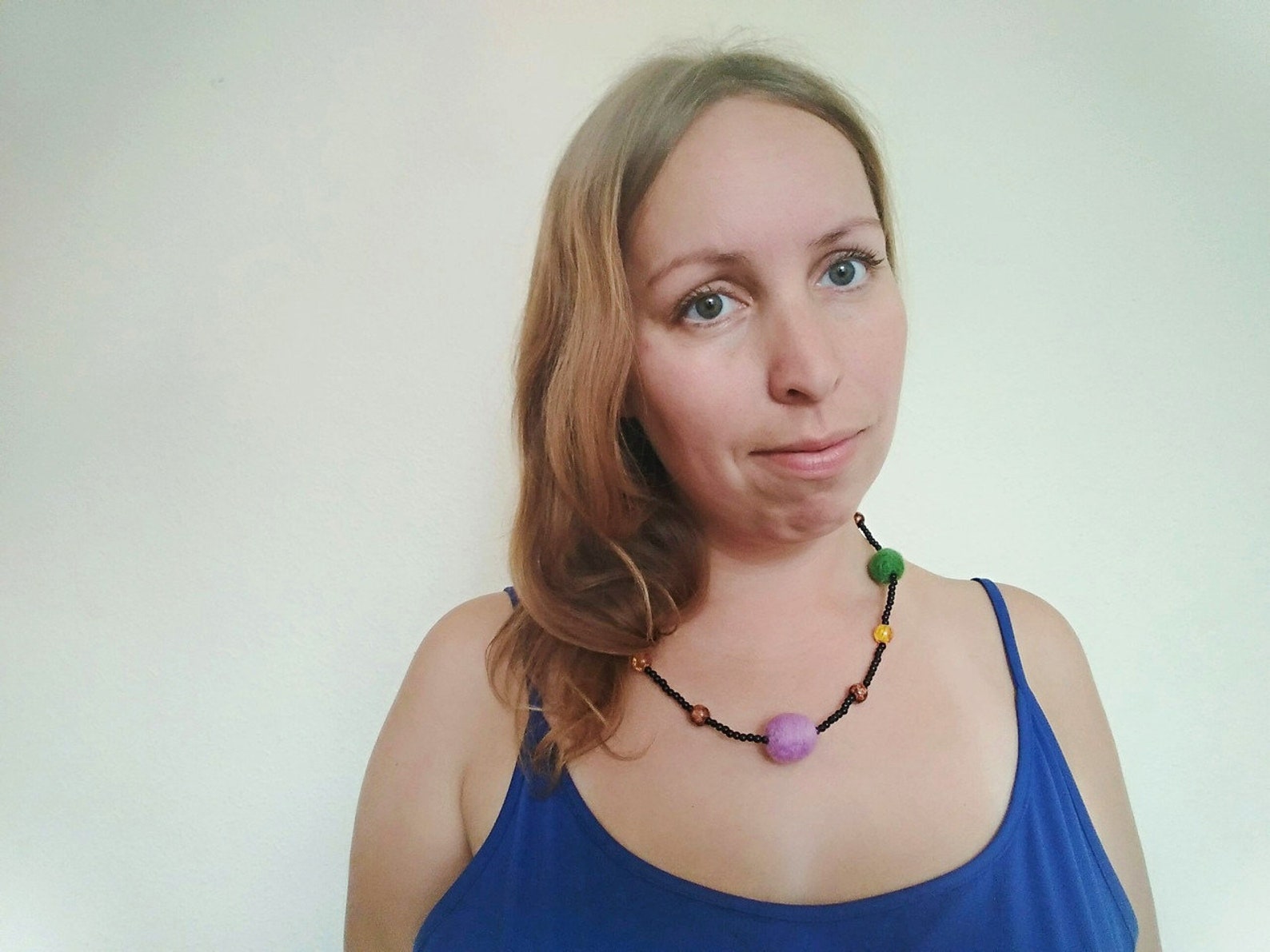 Felt And Clay Bead Necklace 30 Cm Made Of Polymer Clay Beads Etsy