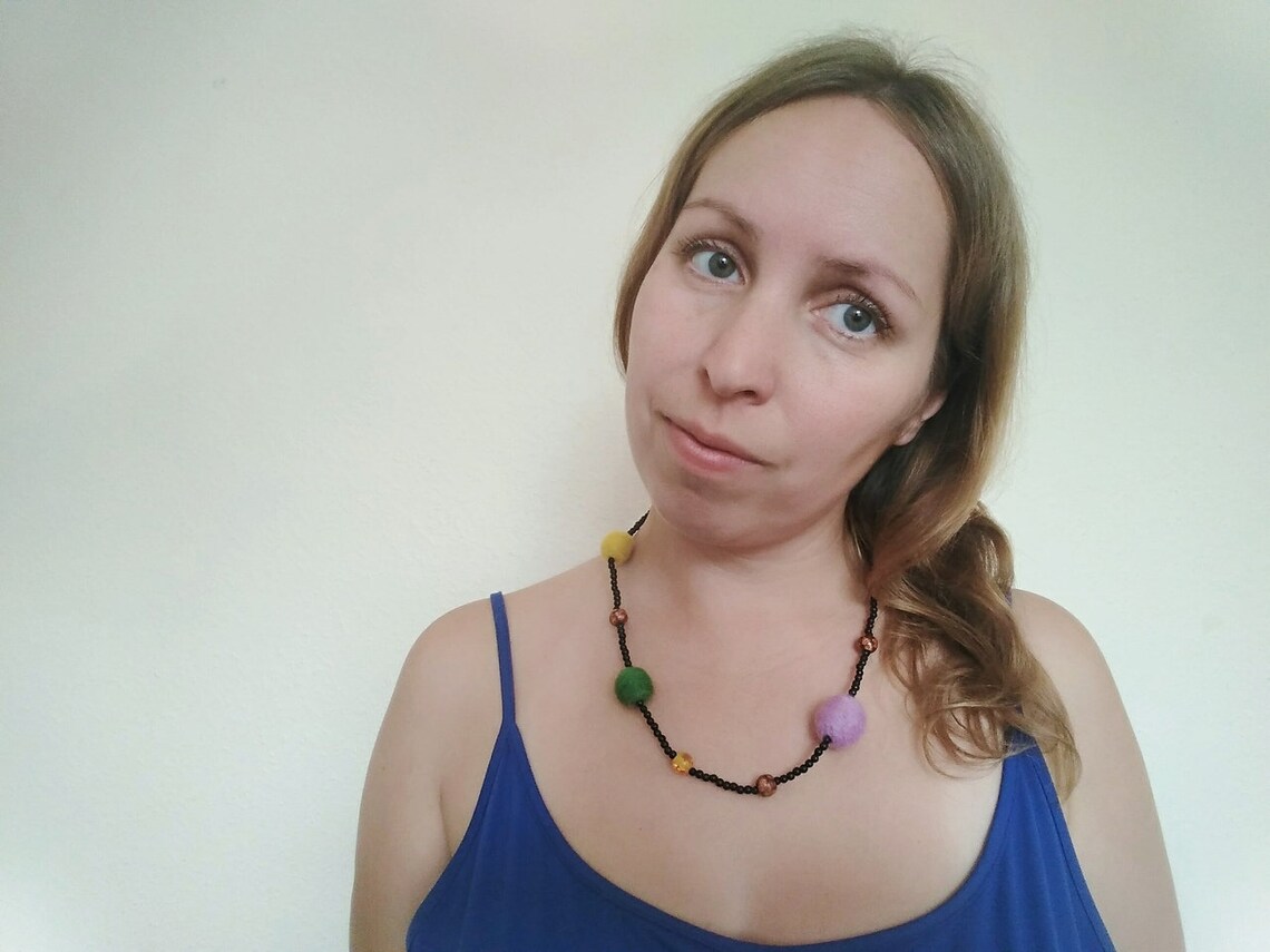 Felt And Clay Bead Necklace 30 Cm Made Of Polymer Clay Beads Etsy