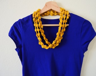 Crochet Cotton Necklace, Colourful Statement Chain, Soft Fabric Jewelry, Lightweight Boho Gift, Cottagecore
