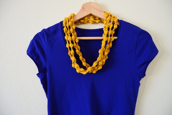Crochet Cotton Necklace, Colourful Statement Chain, Soft Fabric Jewelry, Lightweight Boho Gift, Cottagecore