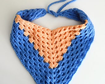 Crochet Triangle Bandana, Boho Head Scarf, Knit Kerchief, Festival Hair Scarf, Cottagecore Headband, Handmade Gift