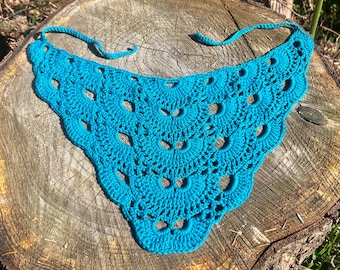 Crochet Bandana Head Scarf, Lace Triangle Hair Kerchief, Boho Festival Headband, Cottagecore Hair Accessory, Cotton