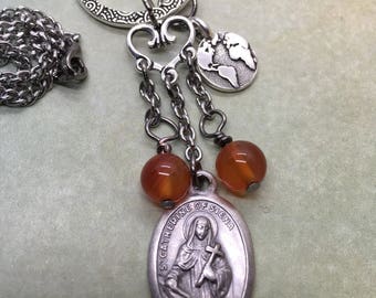 St Catherine of Siena message necklace - If you are what you should be, you will set the whole world ablaze! holy medal, assemblage pendant