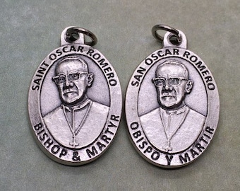 St Archbishop Oscar Romero holy medal (necklace, key ring, zipper pull) - Catholic saint, El Salvador martyr - liberation theology, Opus Dei